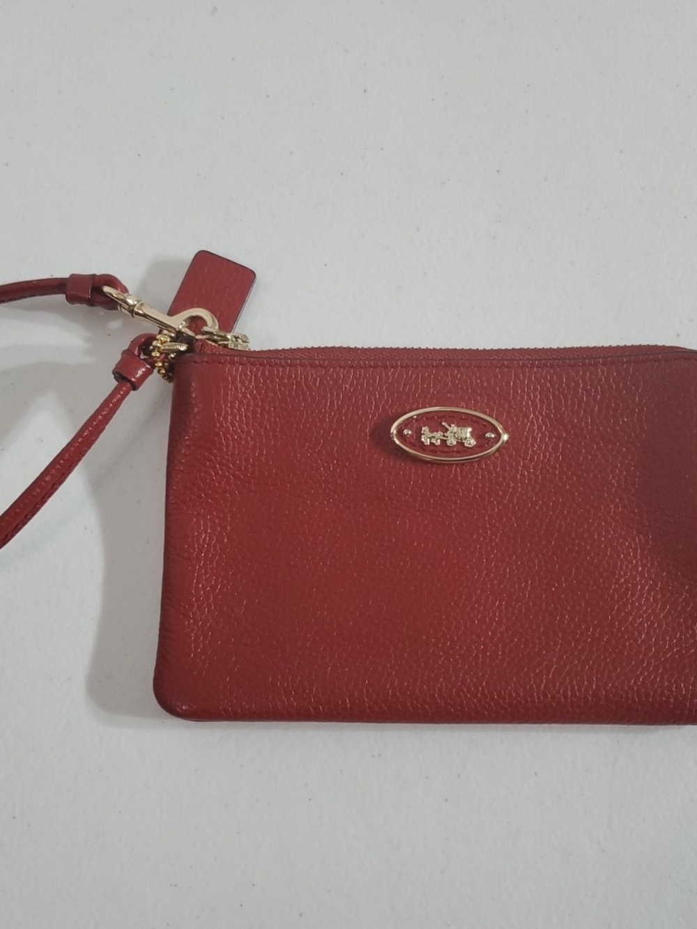 Coach Mini Stagecoach Red Pebbled Leather Small Wristlet Pouch